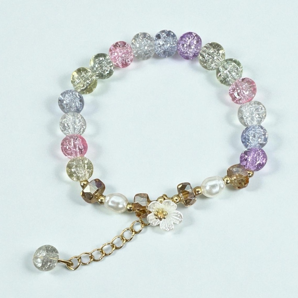 ✨Pastel Crystal Beaded Bracelet | Flower Charm | Kawaii Jewelry